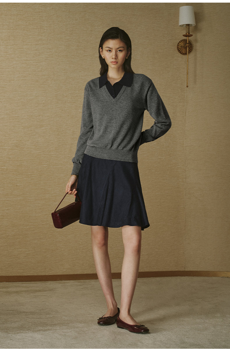 Faux Suede Bias-Cut Mini Skirt - Ink Blue