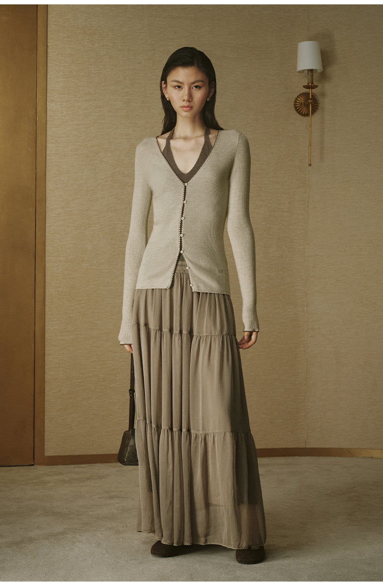 Tiered Panel Midi Skirt - Silky Taupe