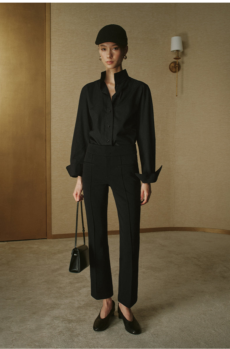 Stand-Collar Waist Shirt - Ink Black