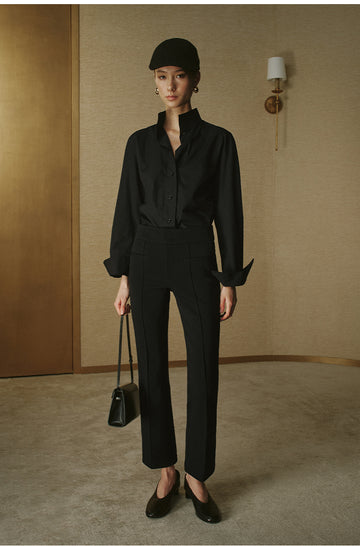 Stand-Collar Waist Shirt - Ink Black