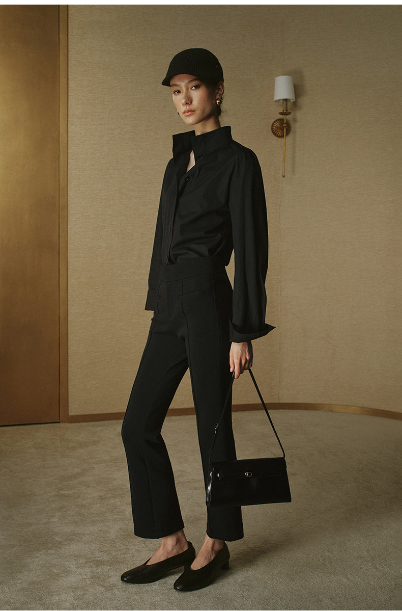 Stand-Collar Waist Shirt - Ink Black