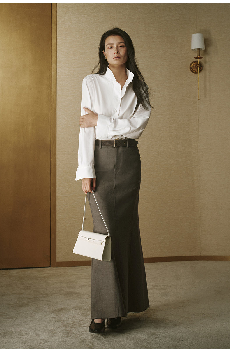 Stand-Collar Waist Shirt - Ivory White