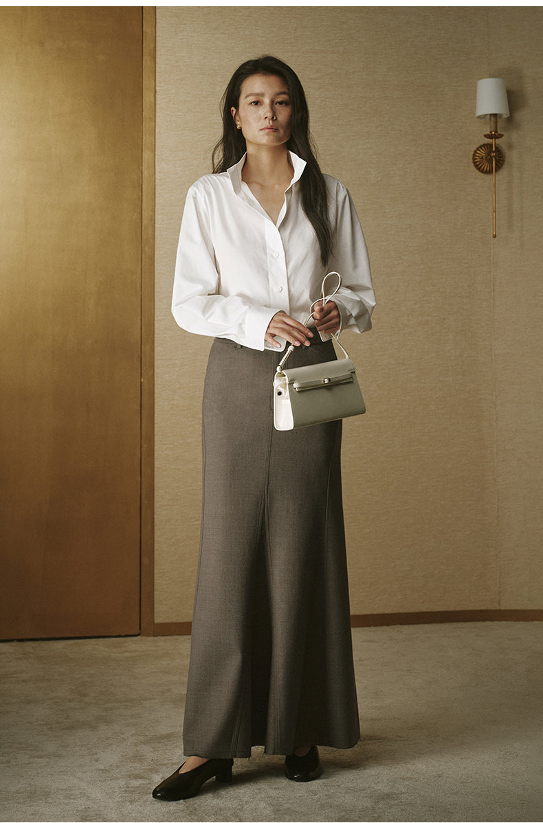 Stand-Collar Waist Shirt - Ivory White