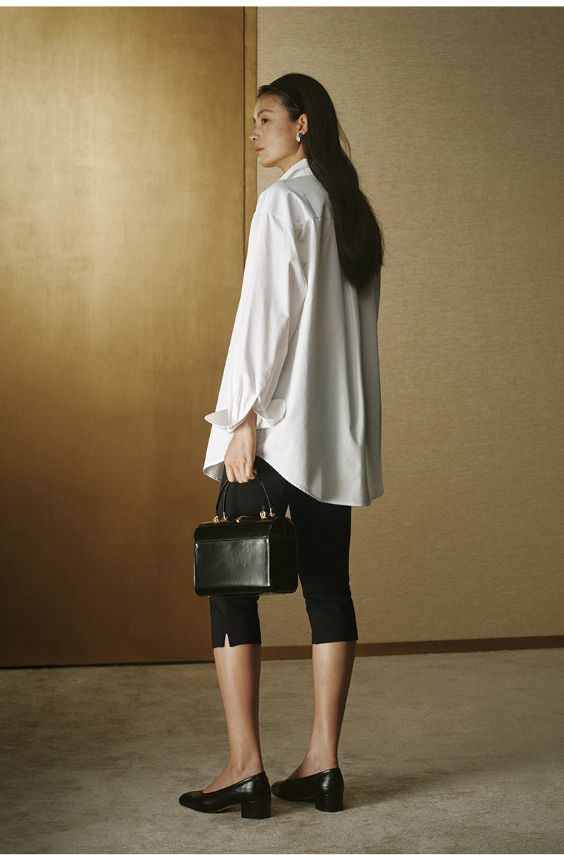 Silver-Button Cotton Shirt - Ivory White