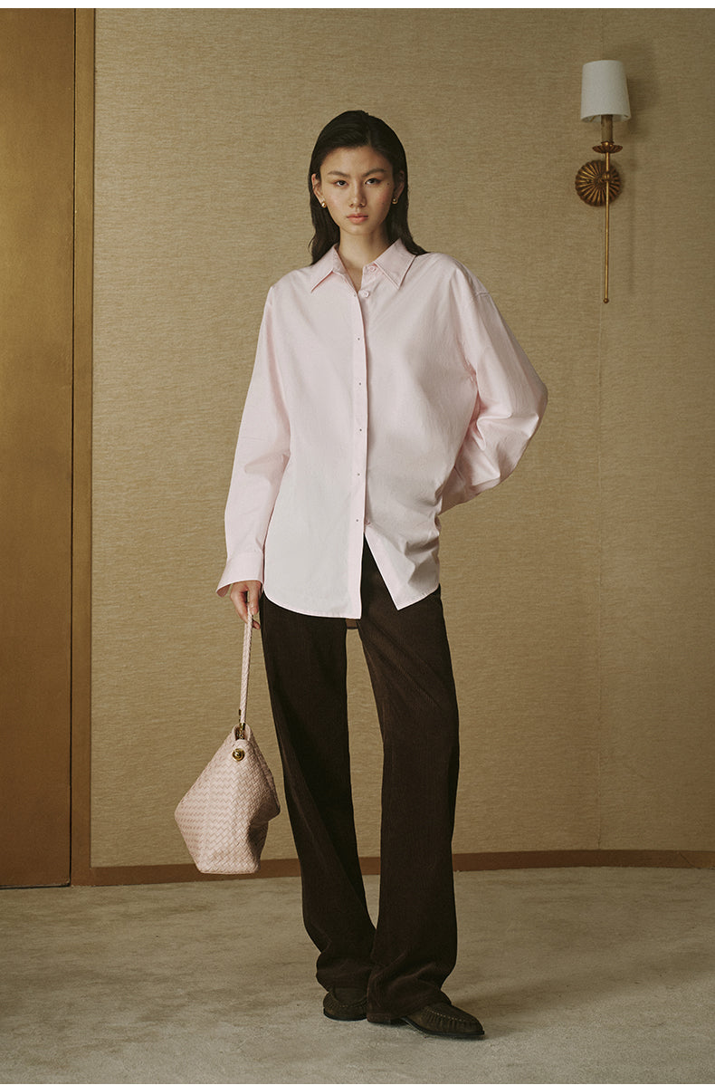 Silver-Button Cotton Shirt - Mist Pink