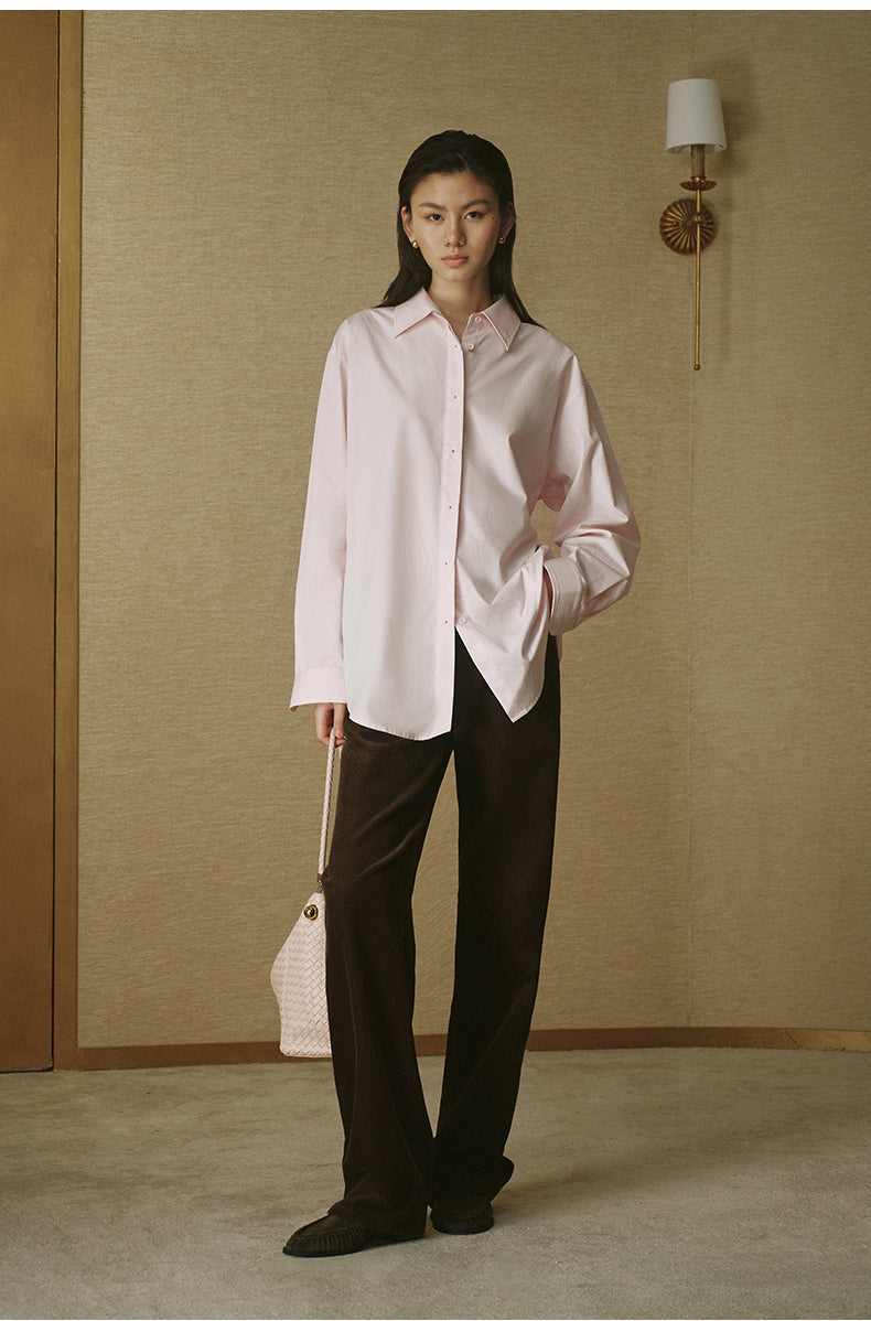 Silver-Button Cotton Shirt - Mist Pink