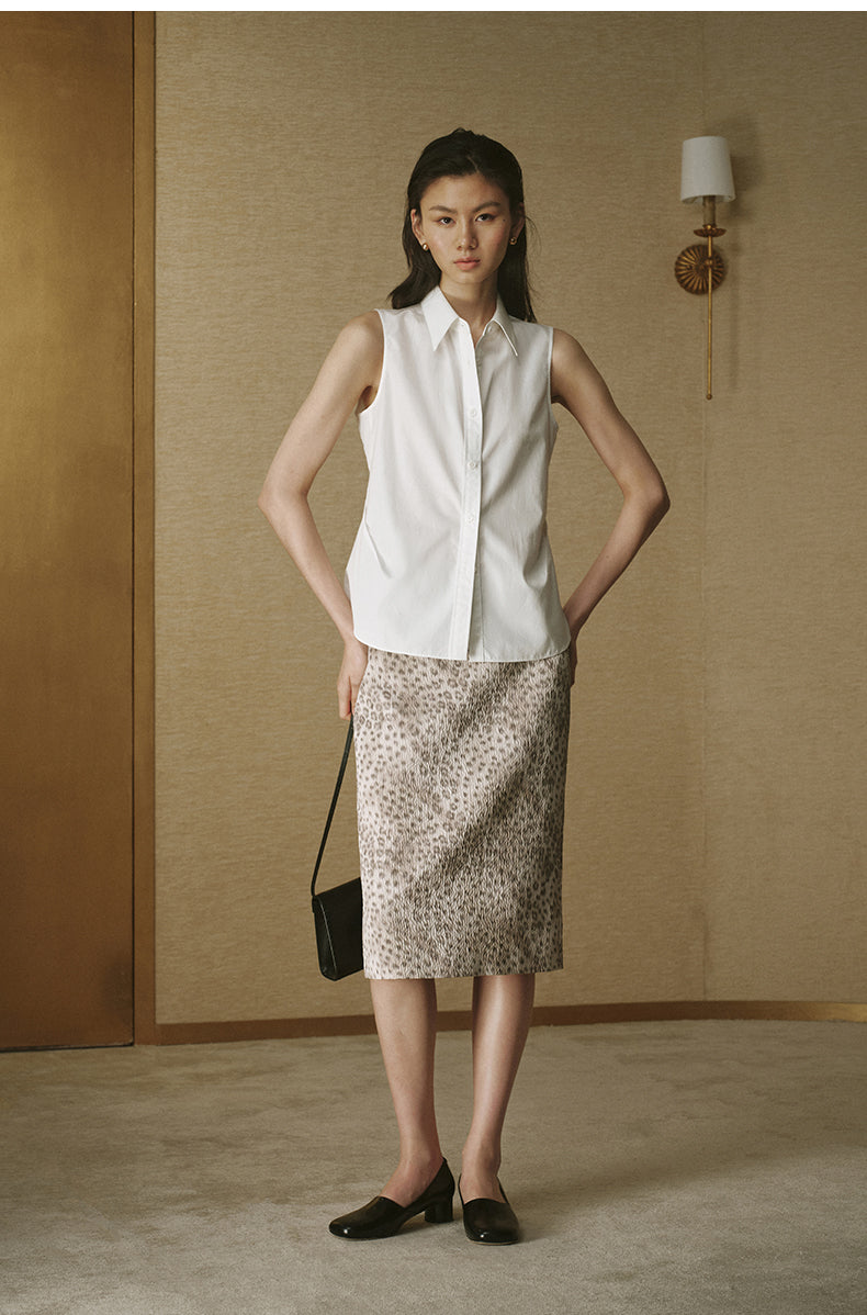 Sleeveless Shirt Collar Top Ivory White