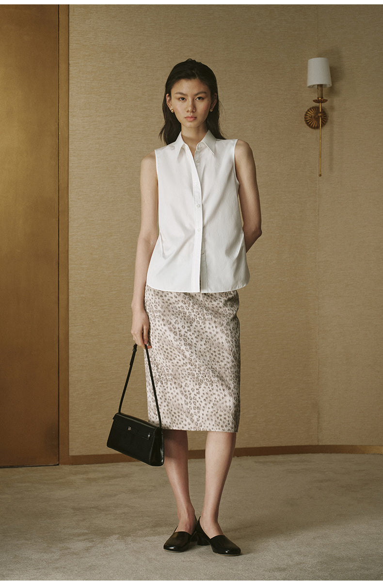 Sleeveless Shirt Collar Top Ivory White