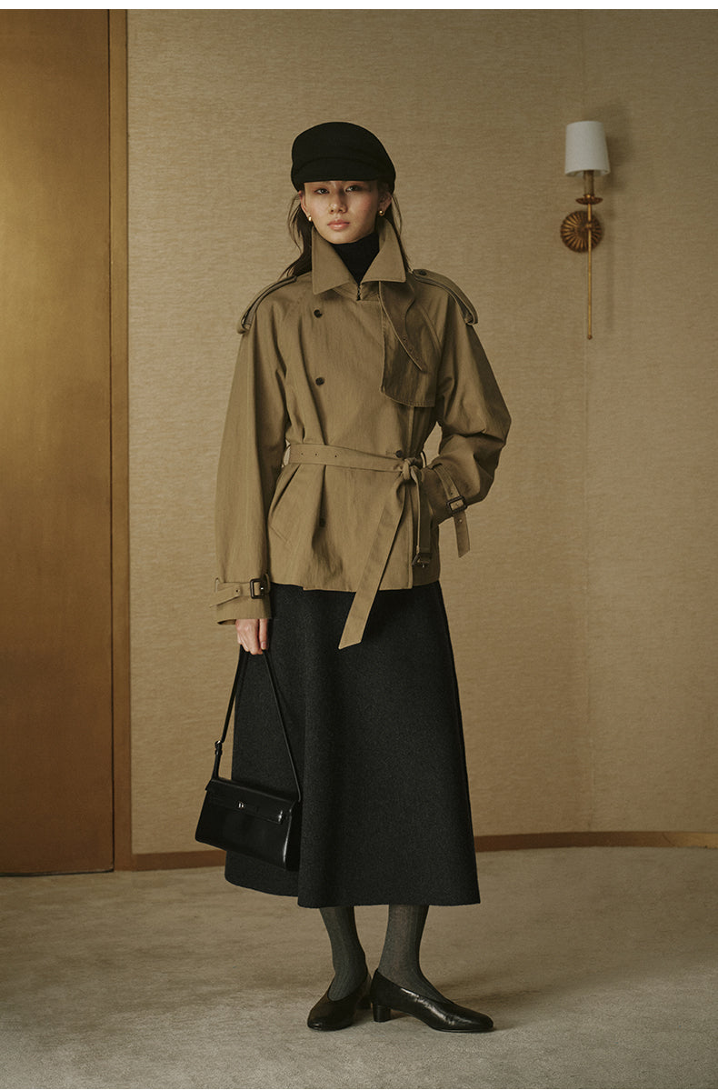 Cropped Sculptural Trench Jacket - Drift Khaki