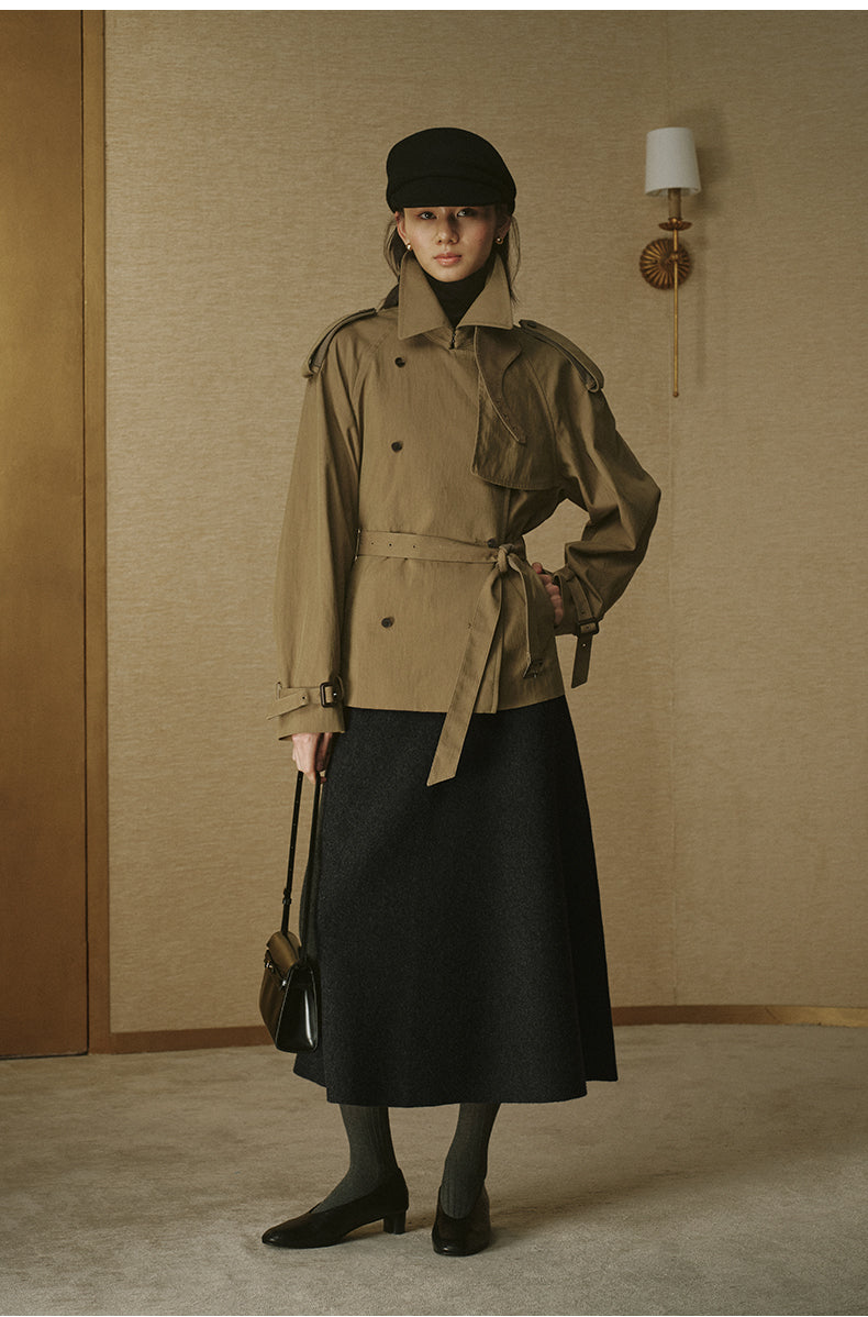 Cropped Sculptural Trench Jacket - Drift Khaki