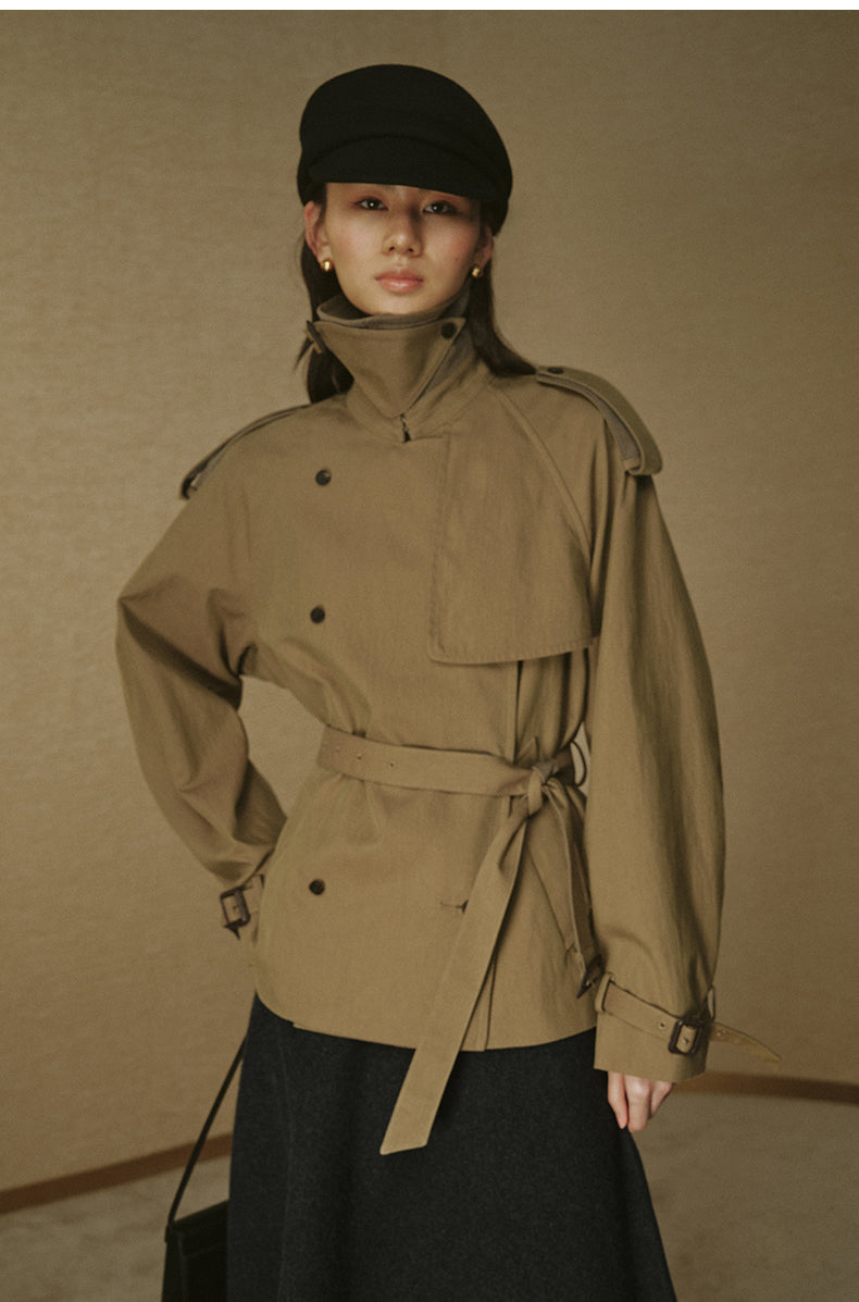 Cropped Sculptural Trench Jacket - Drift Khaki