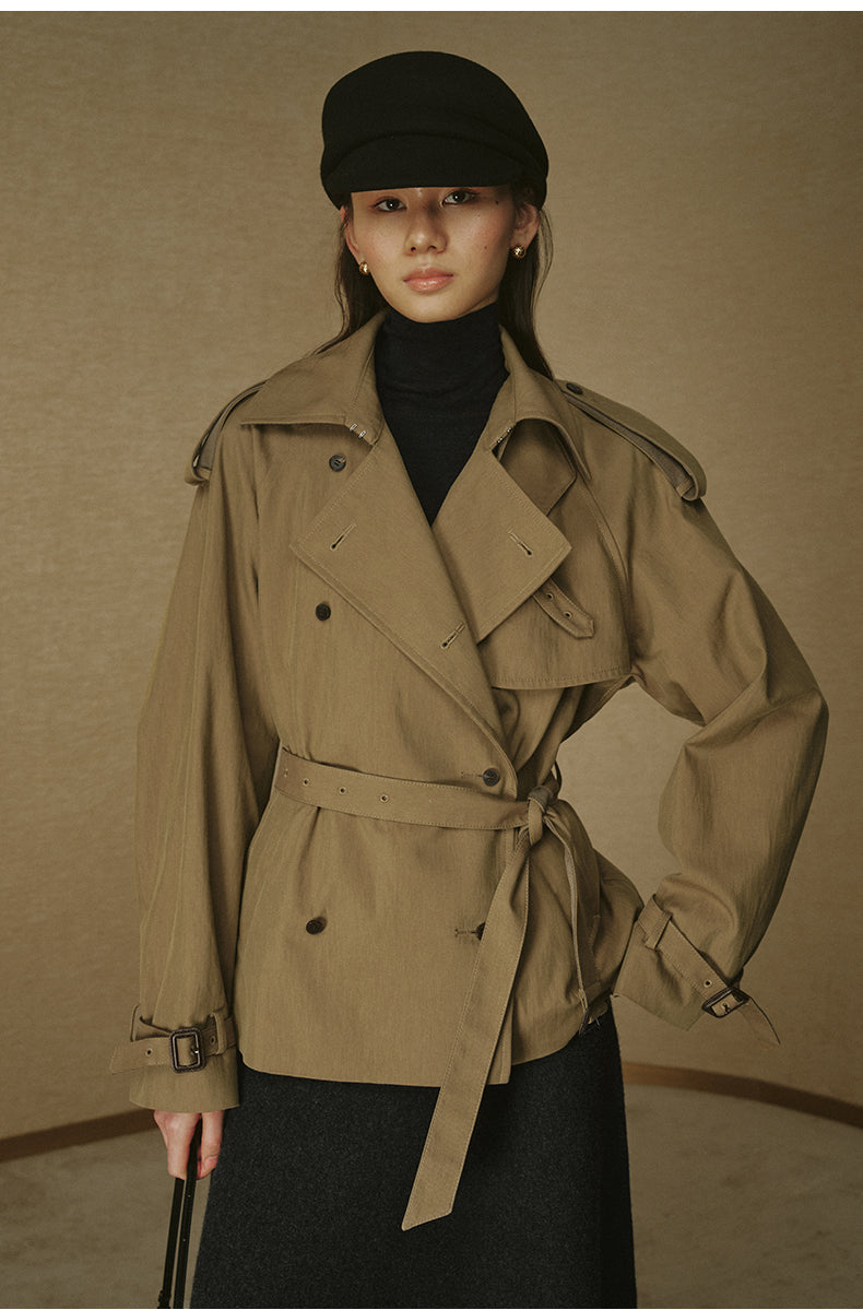 Cropped Sculptural Trench Jacket - Drift Khaki
