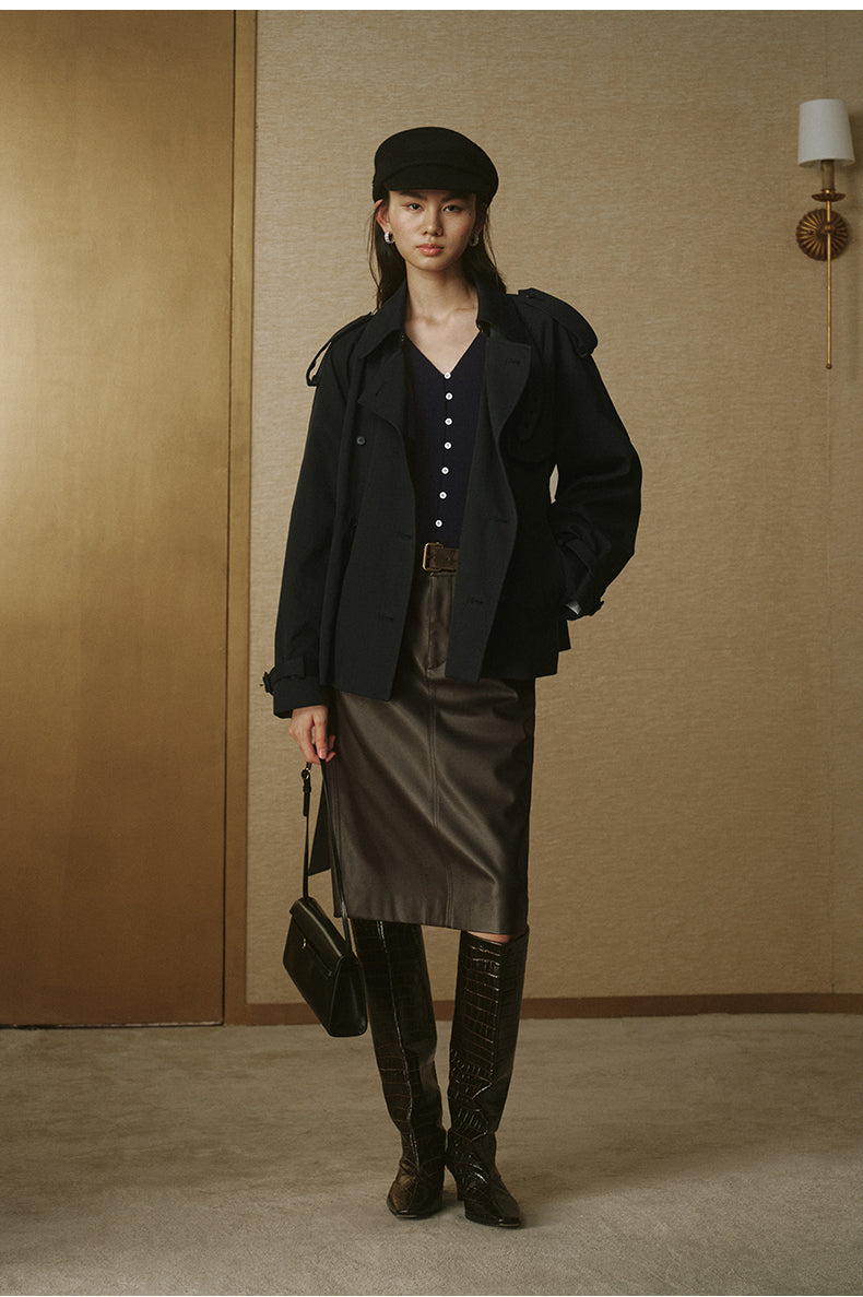 Cropped Sculptural Trench Jacket - Ink Black
