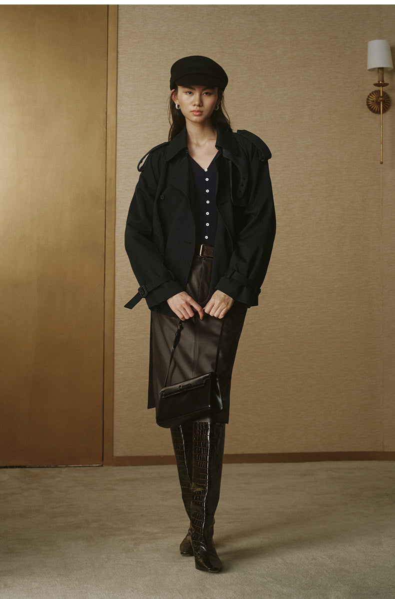 Cropped Sculptural Trench Jacket - Ink Black