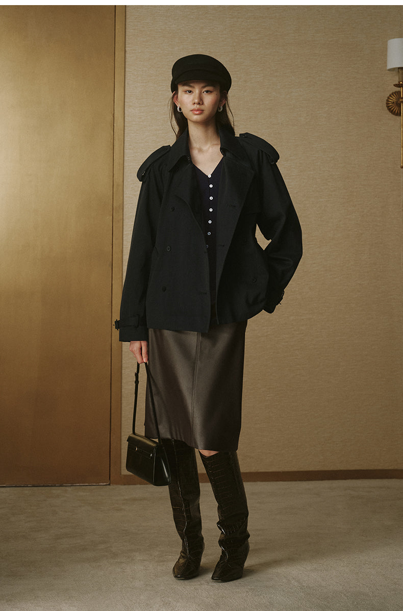 Cropped Sculptural Trench Jacket - Ink Black