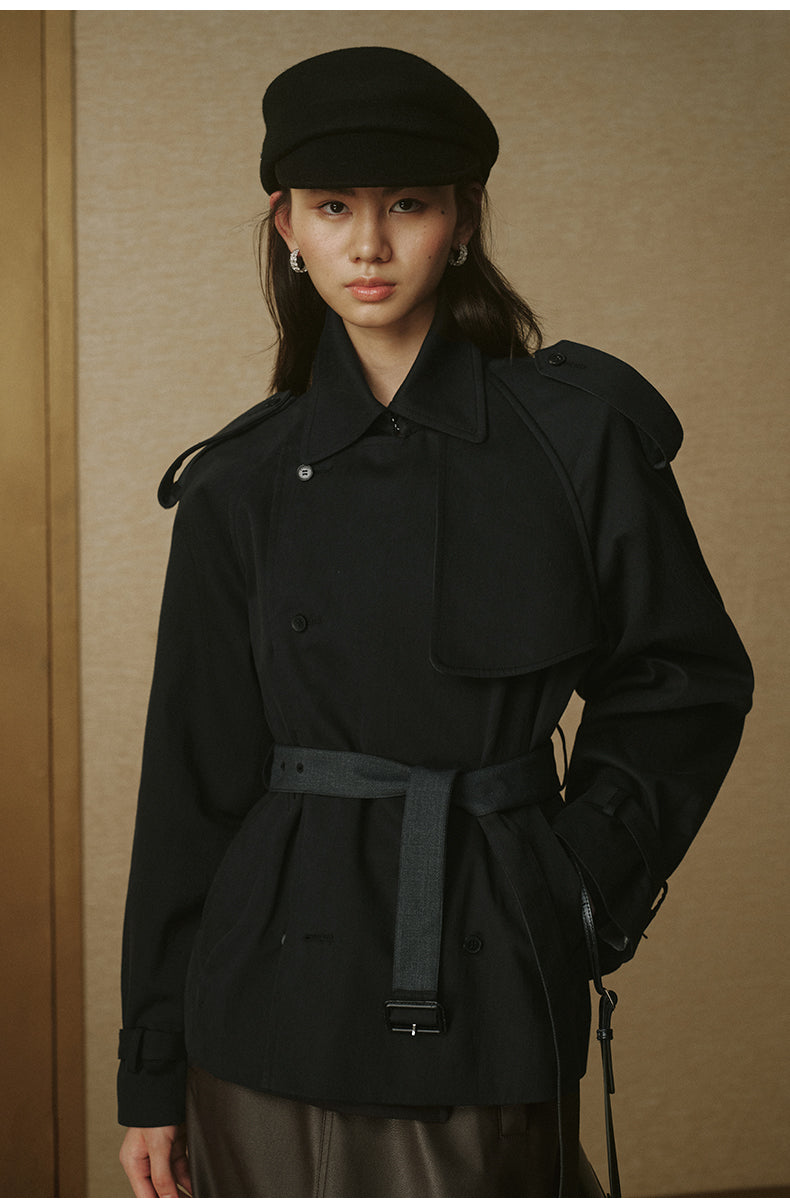 Cropped Sculptural Trench Jacket - Ink Black