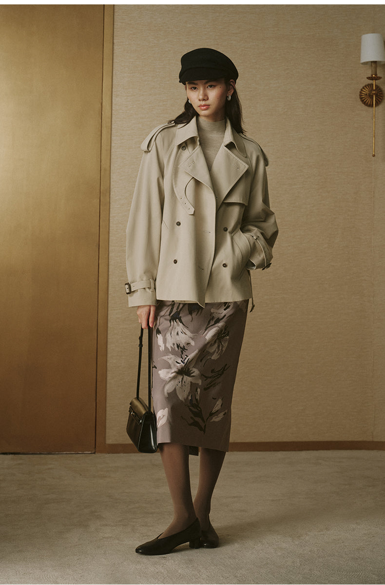 Cropped Sculptural Trench Jacket - Rice Grey