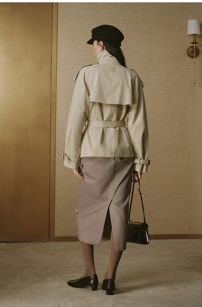 Cropped Sculptural Trench Jacket - Rice Grey