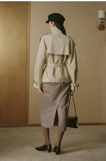 Cropped Sculptural Trench Jacket - Rice Grey