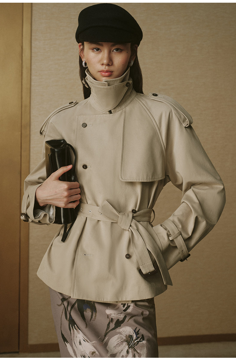 Cropped Sculptural Trench Jacket - Rice Grey