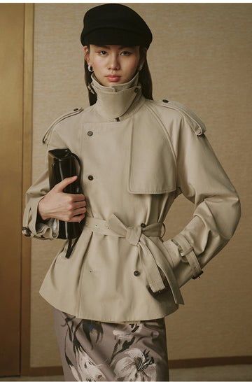 Cropped Sculptural Trench Jacket - Rice Grey