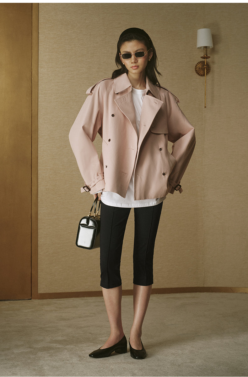 Cropped Sculptural Trench Jacket - Soft Mist Pink