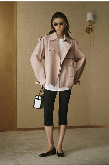 Cropped Sculptural Trench Jacket - Soft Mist Pink
