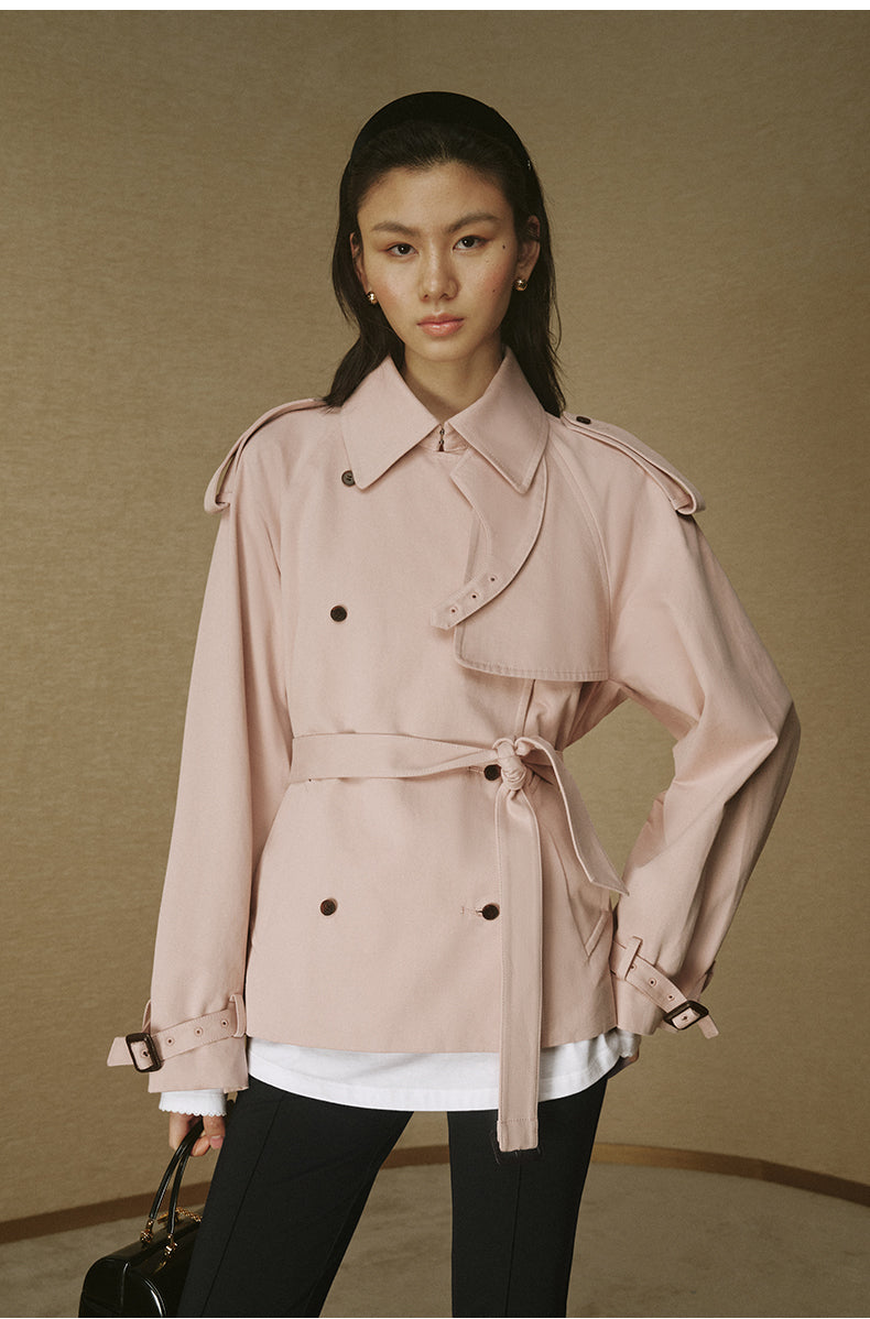 Cropped Sculptural Trench Jacket - Soft Mist Pink