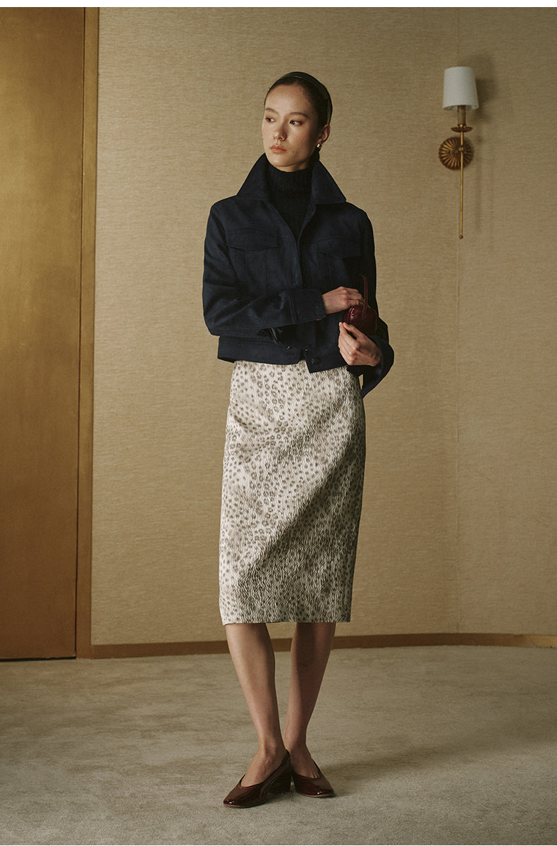 Faux Suede Cropped Jacket - Ink Blue