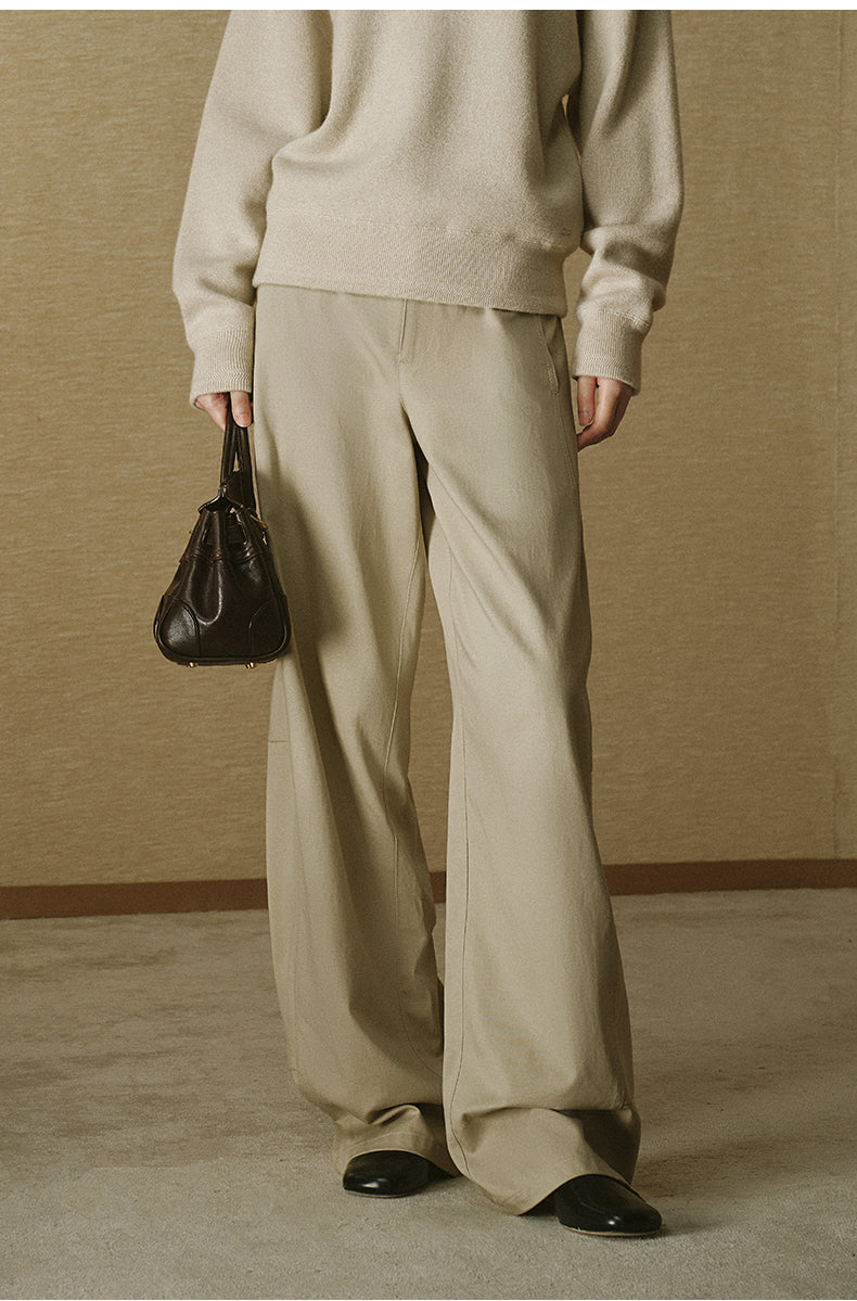 Denim-Look Curved Trousers Almond Khaki