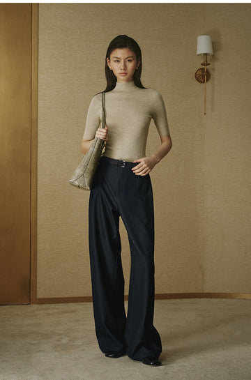 Denim-Look Curved Trousers Denim Blue