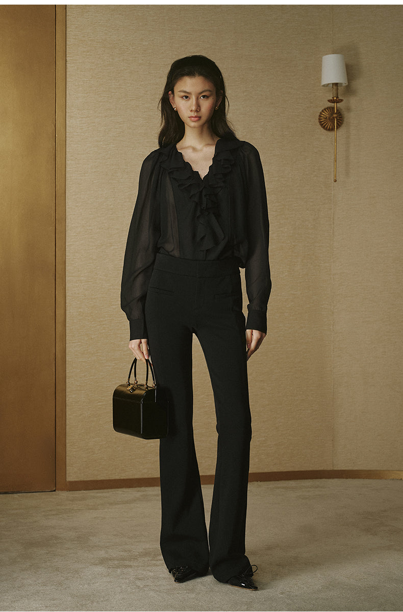 ZZ2FAWK9031 Air Layer Flare Trousers Ink Black