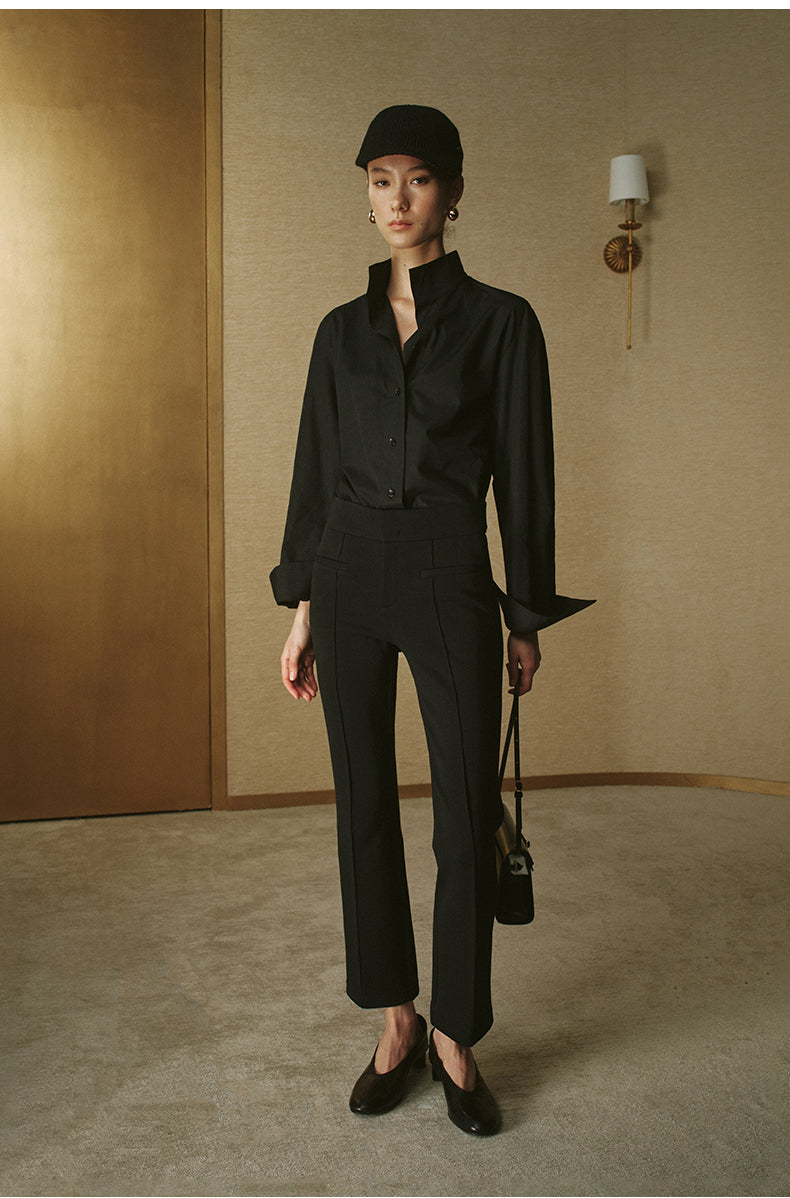 ZZ2FAWK9032 Cropped Flare Trousers Ink Black