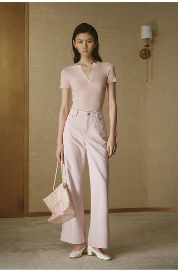 ZZ2FAWKW052 Cotton Twill Straight Trousers Berry Pink