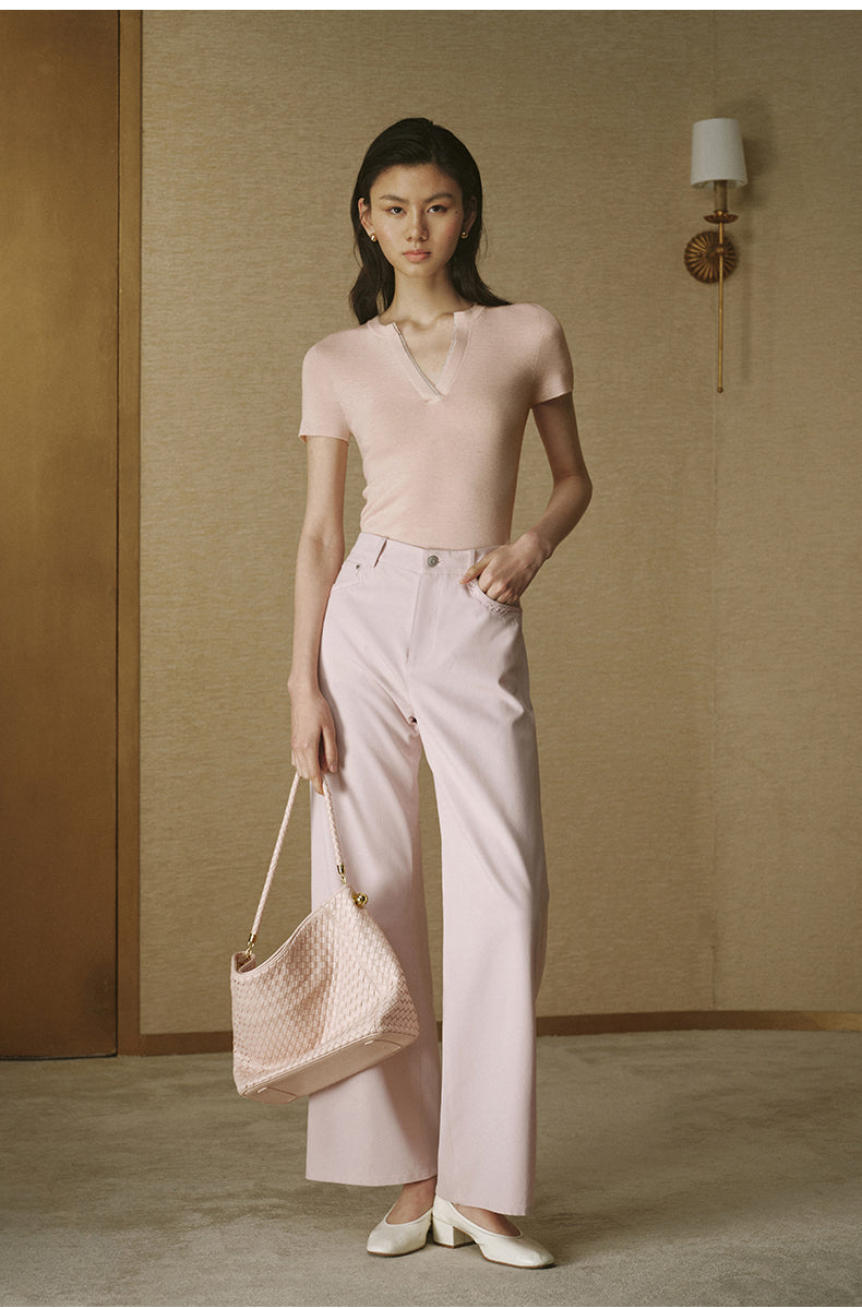 ZZ2FAWKW052 Cotton Twill Straight Trousers Berry Pink