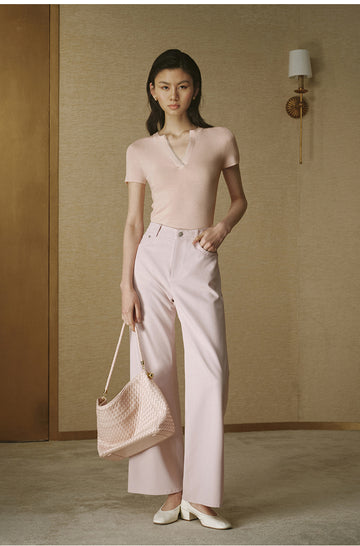 ZZ2FAWKW052 Cotton Twill Straight Trousers Berry Pink
