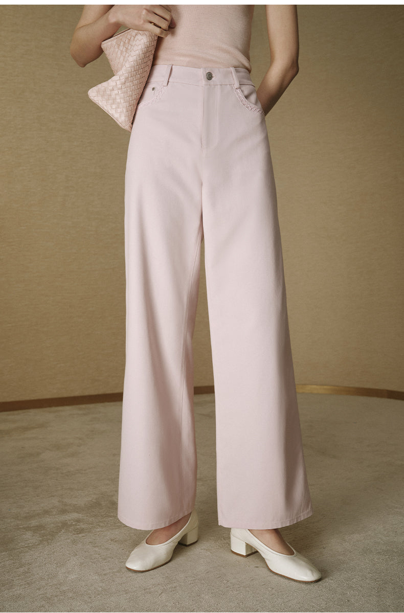 ZZ2FAWKW052 Cotton Twill Straight Trousers Berry Pink