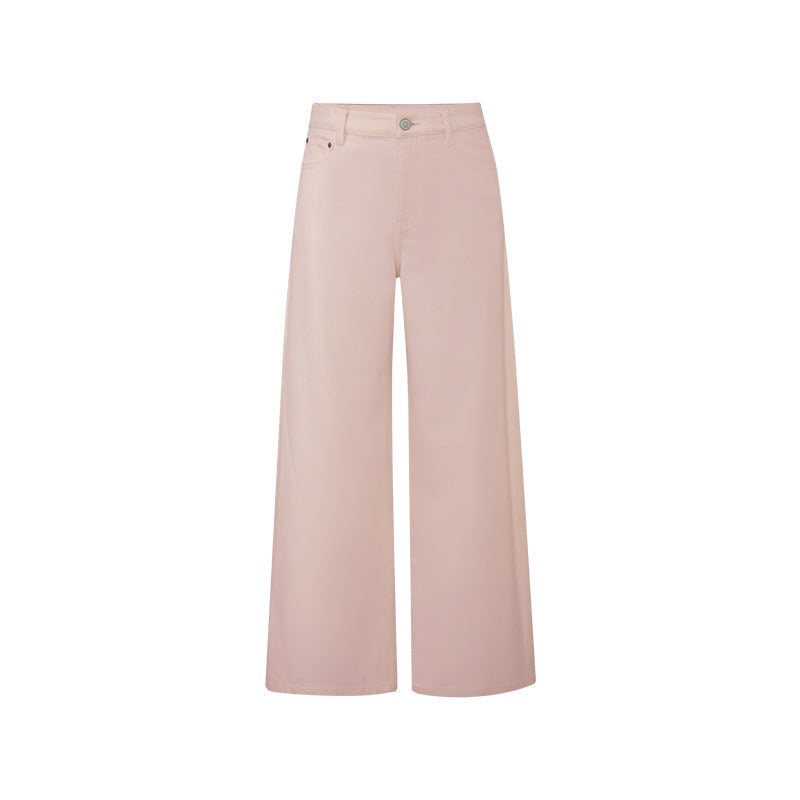 Cotton Twill Straight Trousers - Berry Pink - white background