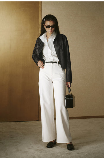 ZZ2FAWKW052 Cotton Twill Straight Trousers Ivory White