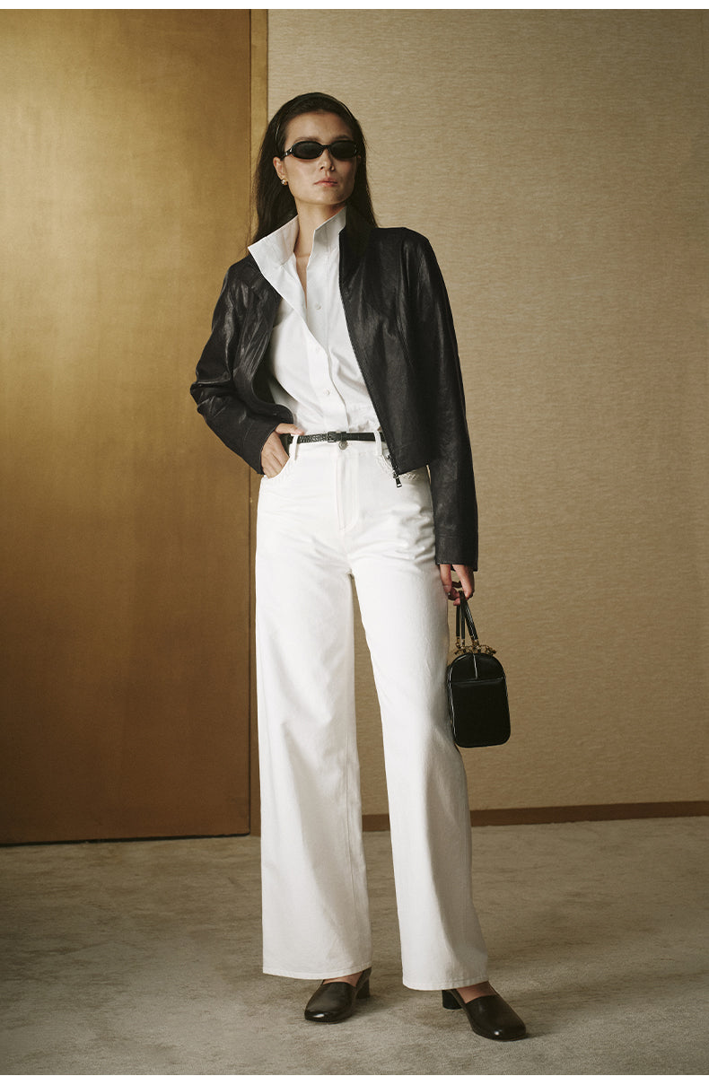 ZZ2FAWKW052 Cotton Twill Straight Trousers Ivory White