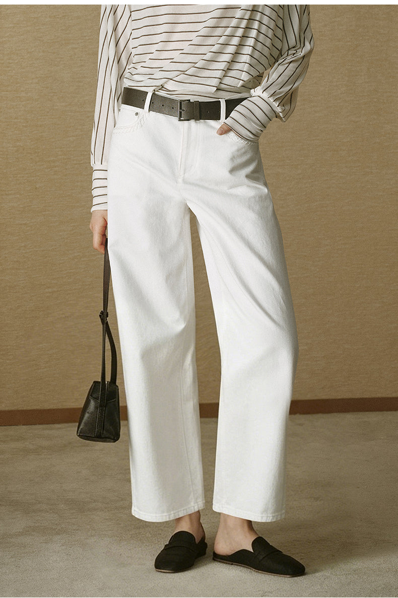 ZZ2FAWKW052 Cotton Twill Straight Trousers Ivory White