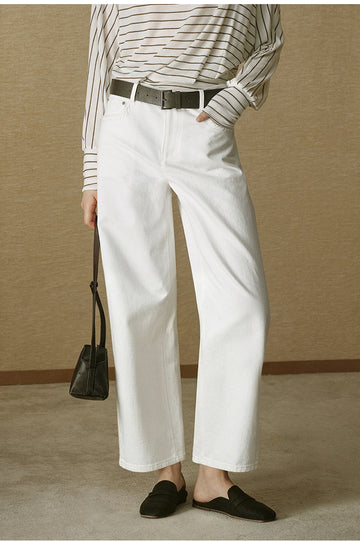 ZZ2FAWKW052 Cotton Twill Straight Trousers Ivory White