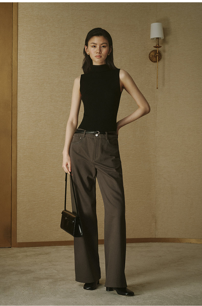 ZZ2FAWKW052 Cotton Twill Straight Trousers Pine Grey Green