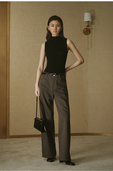 ZZ2FAWKW052 Cotton Twill Straight Trousers Pine Grey Green