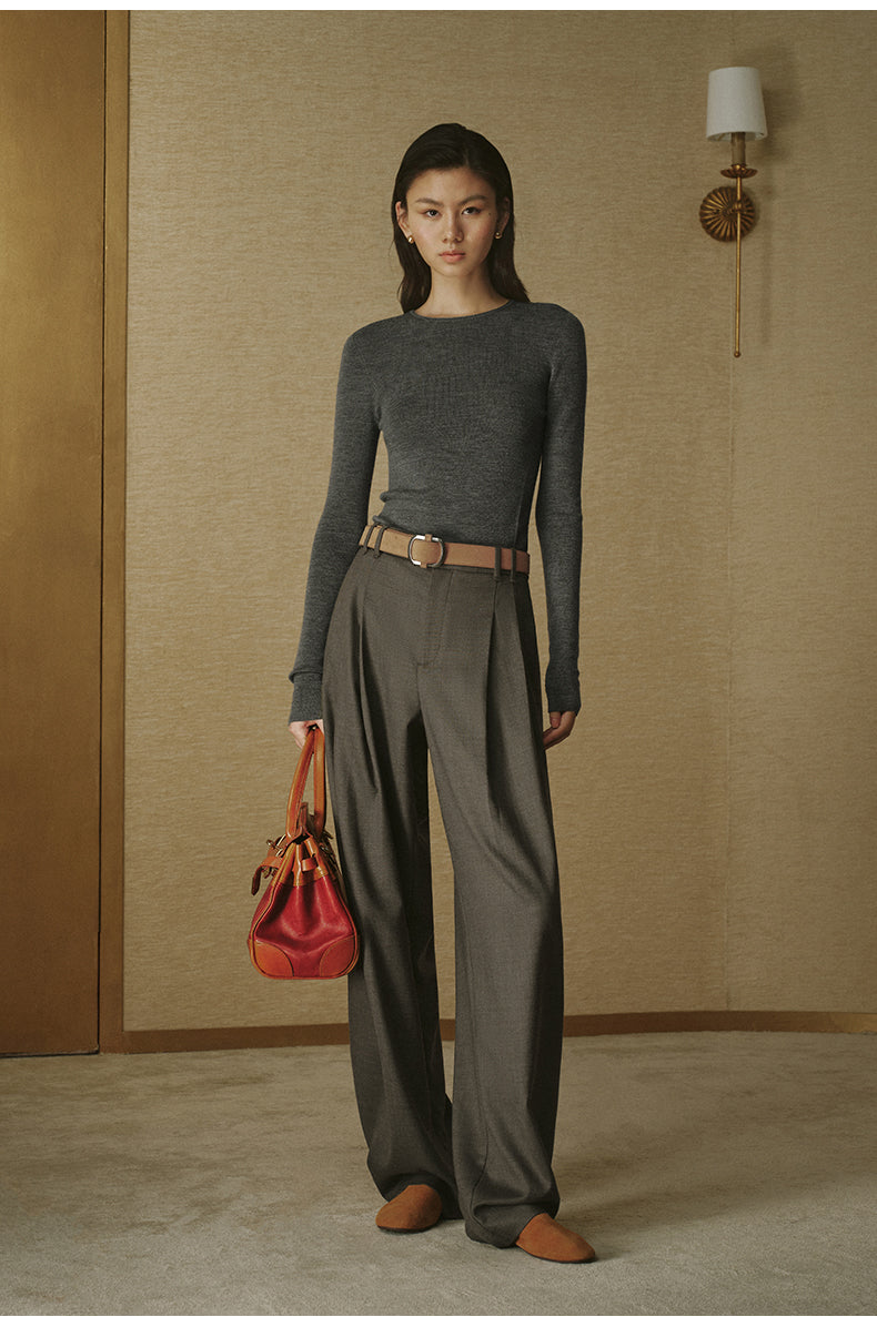 Summer Wool Double-Pleat Trousers - Deep Brown