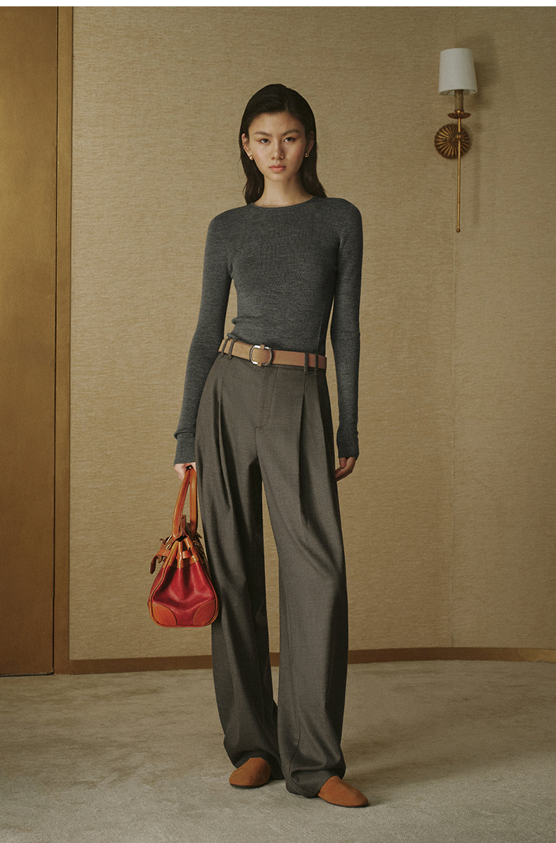 Summer Wool Double-Pleat Trousers - Deep Brown