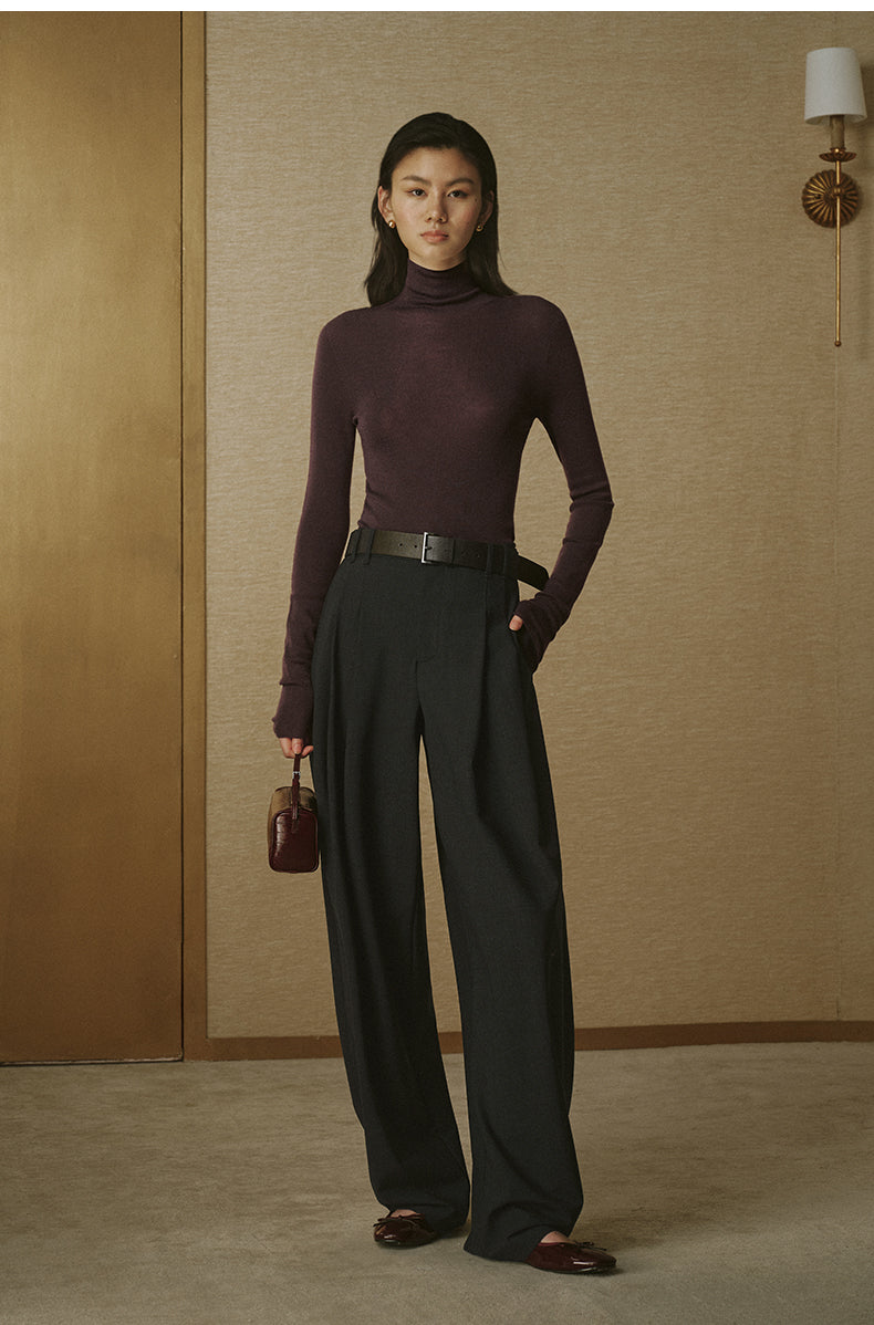 Summer Wool Double-Pleat Trousers - Night Grey