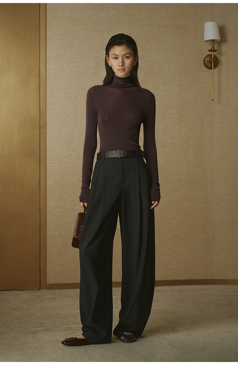 Summer Wool Double-Pleat Trousers - Night Grey