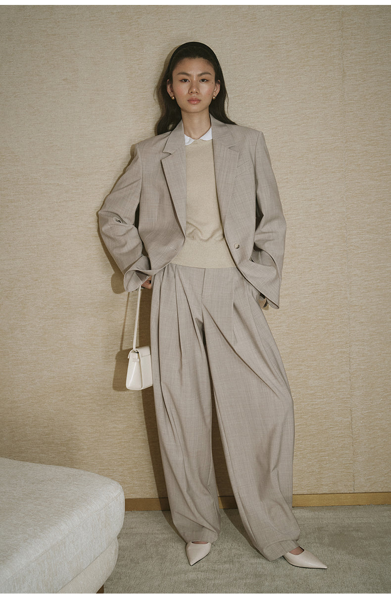 Summer Wool Double-Pleat Trousers - Oat Beige