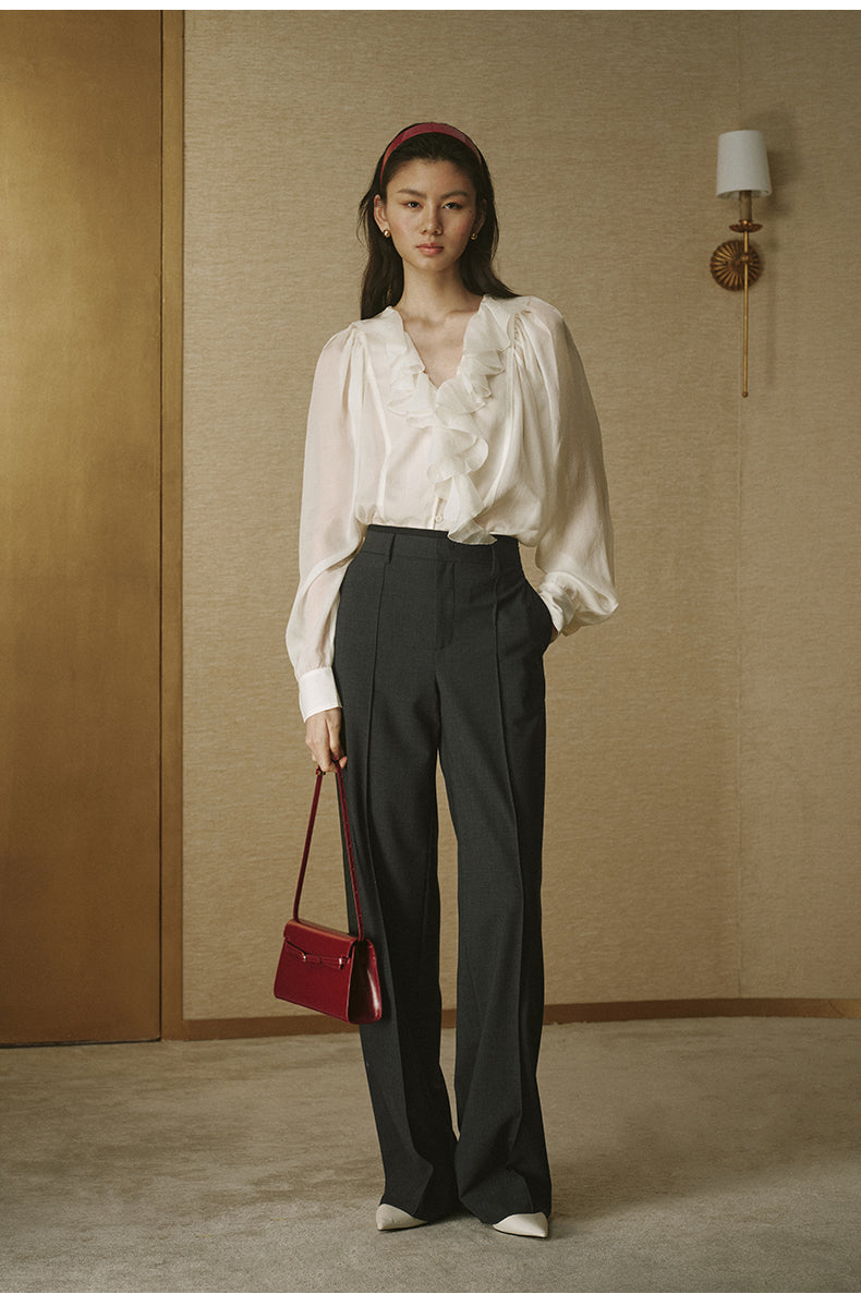 High-Waisted Tailored Trousers - Deep Brown